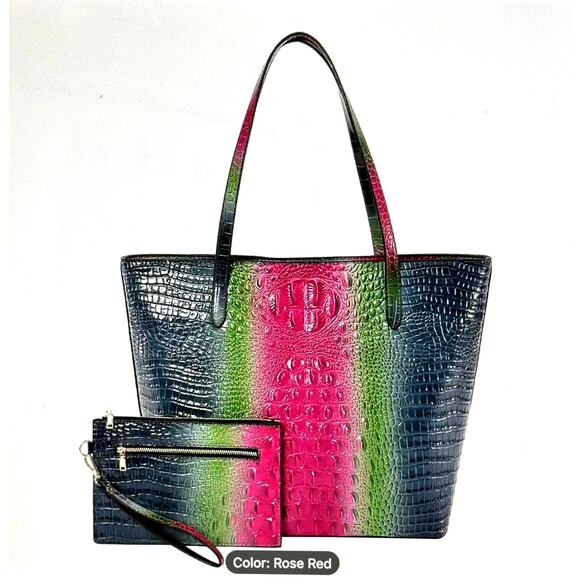 Colorblock Gradient Luxury Large Shoulder Handbag w/clutch Blue Green Pink - Picture 1 of 5